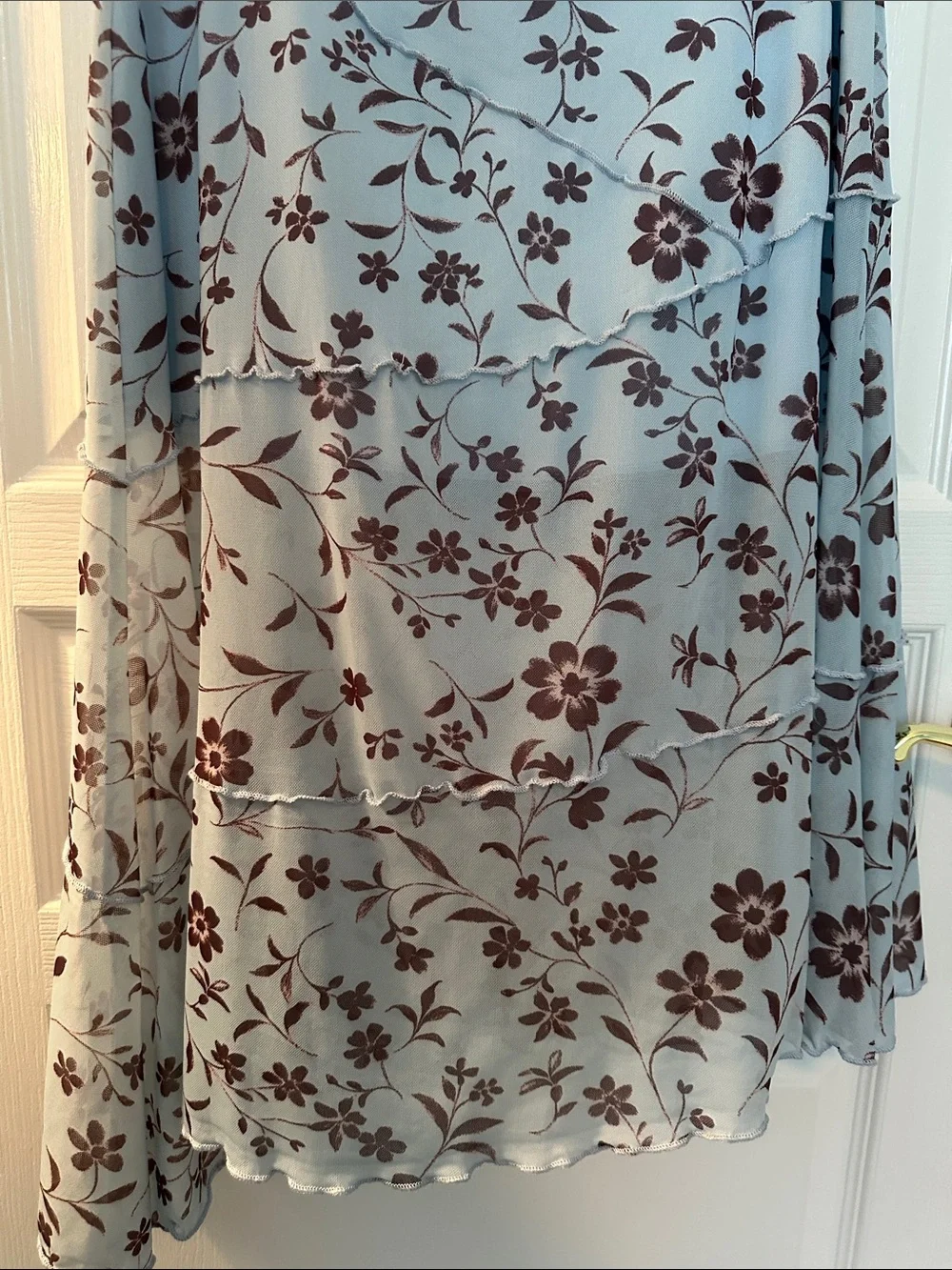 NWOT- Cottagecore Light Blue & Brown Floral Asymmetrical Midi Skirt- Size XL